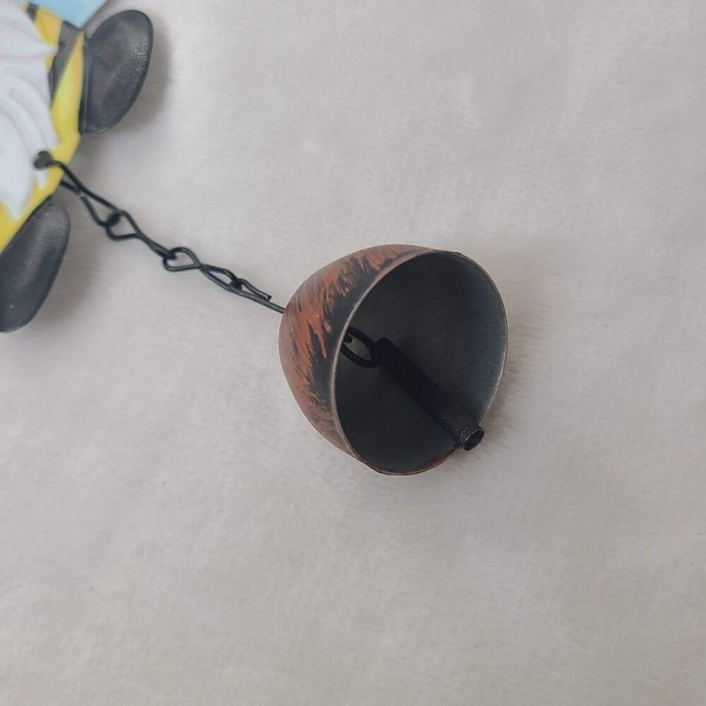 Bee Happy Gnome Metal Hanging Decor with Bell Garden Porch Ornament - Picture 5 of 7